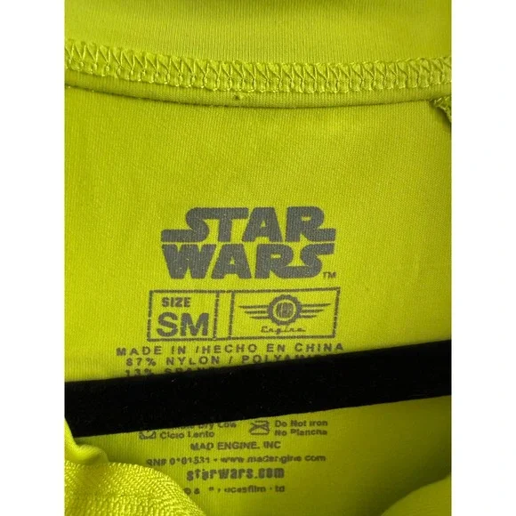 RARE Star Wars Yoda Neon Green Quarter Zip Pullover Quote Athletic Workout Sml - Picture 3 of 3